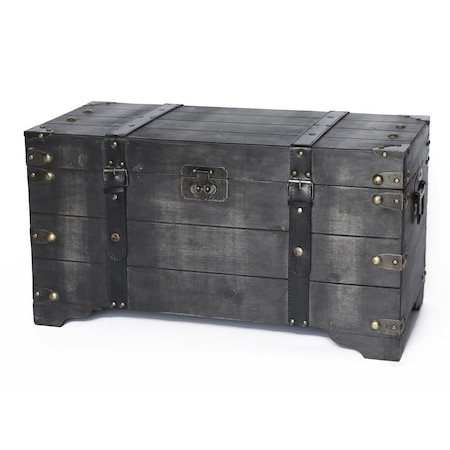 Paisaje 13.75 x 25.5 x 12 in. Distressed Wooden Storage Trunk, Black - Medium PA2641952